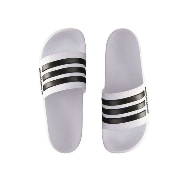 Adidas Mens Sz 10 Adilette Black White Shower Slide Open Toe Sandals NEW! - Picture 2 of 14